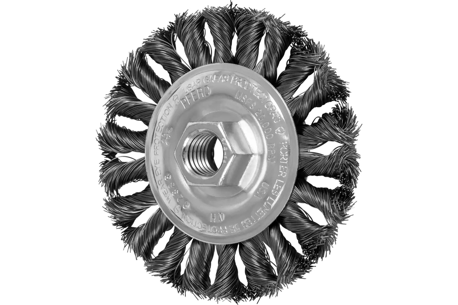 Picture of Pferd Combitwist® Knot Wheel Brush 4" Dia. .014 Carbon Steel 5/8-11" Thread